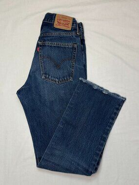 Levi's Women's 26 Mid-Rise Straight Leg Jeans Raw Hem Cropped Medium Wash